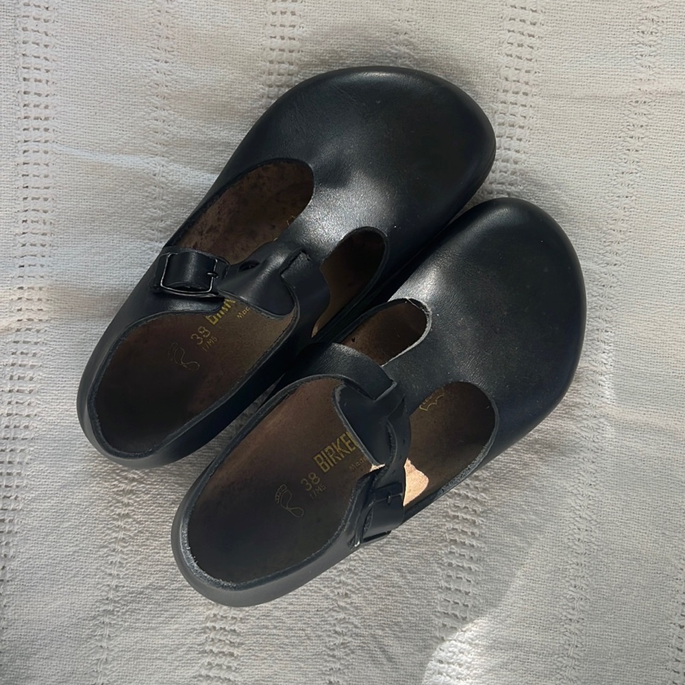Birkenstock Paris Leather Mary Jane T-Strap Buckle Clogs Size 38 7 7.5